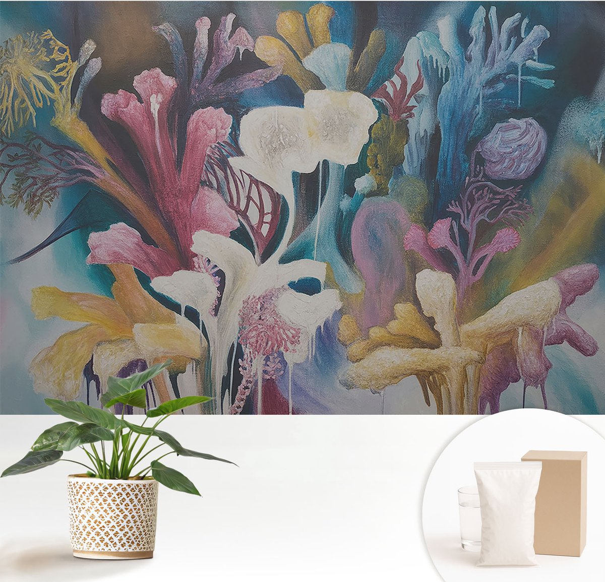 Wallfluent Fotobehang - Blauw Vliesbehang - 152x104 cm - Bloemenexplosie Muurschildering - Slaapkamer behang Deel - Fotobehang Vlies - Gang behang