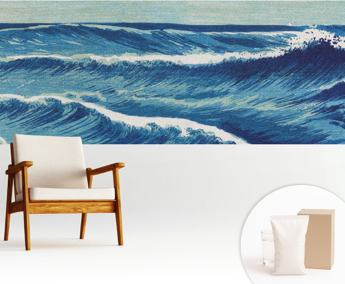 Wallfluent Fotobehang - Blauw Vliesbehang - 250x104 cm - Zeegolven Fotobehang Vlies - Woonkamer behang Landschappen - Muurschildering - Hal behang