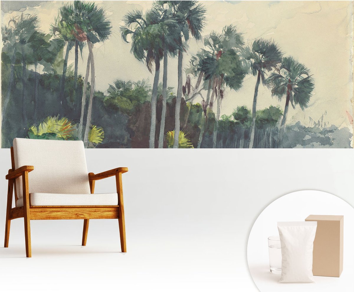 Wallfluent Fotobehang - Groente Vliesbehang - 250x104 cm - Exotische Palmbomen Fotobehang Vlies - Hal behang Landschappen - Muurschildering - Woonkamer behang