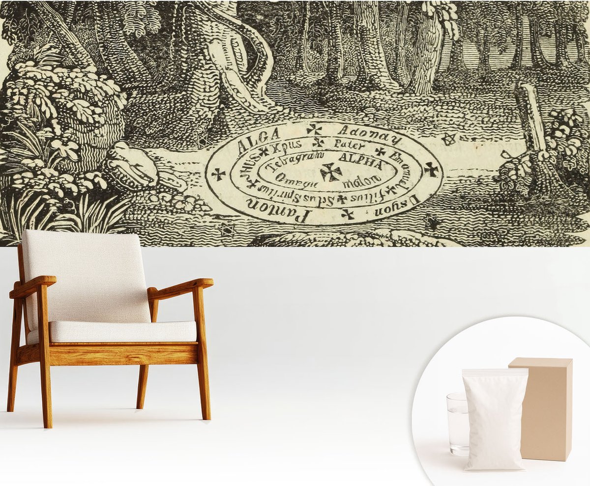 Wallfluent Fotobehang - Zwart-Wit Vliesbehang - 250x104 cm - Magische Cirkel Muurschildering - Slaapkamer behang Bloemen En Planten - Fotobehang Vlies - Slaapkamer behang