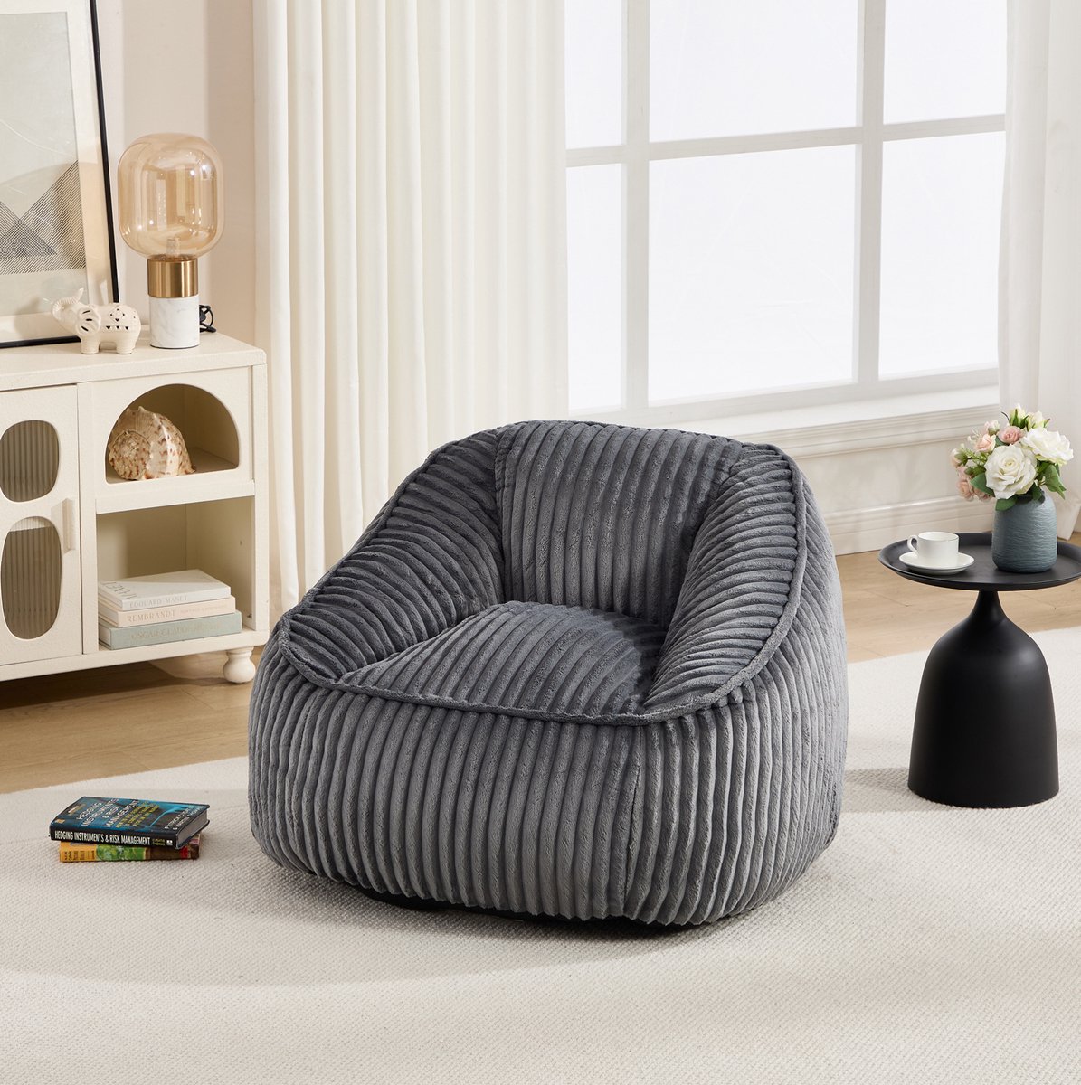 MODENUIT Zitzakstoel 98 x 92 x 73 cm - Met Rugleuning En Armleuningen - Voor Binnen - Ribstof - Donkergrijs