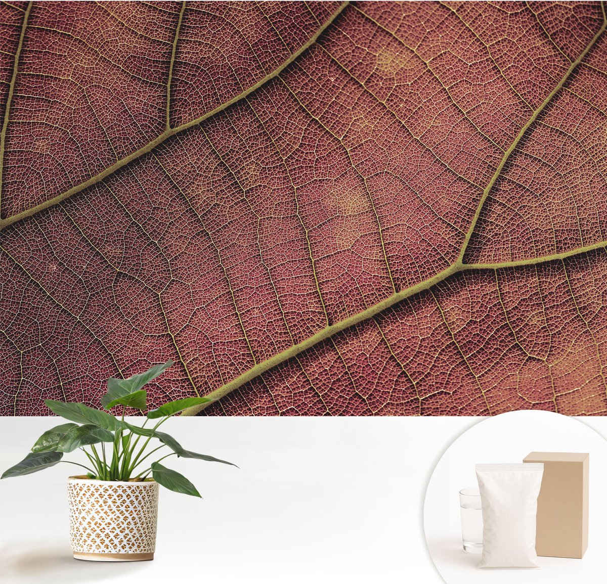 Wallfluent Fotobehang - Bruin Vliesbehang - 152x104 cm - Bladachtige Textuur Fotobehang Vlies - Woonkamer behang Texturen - Muurschildering - Hal behang