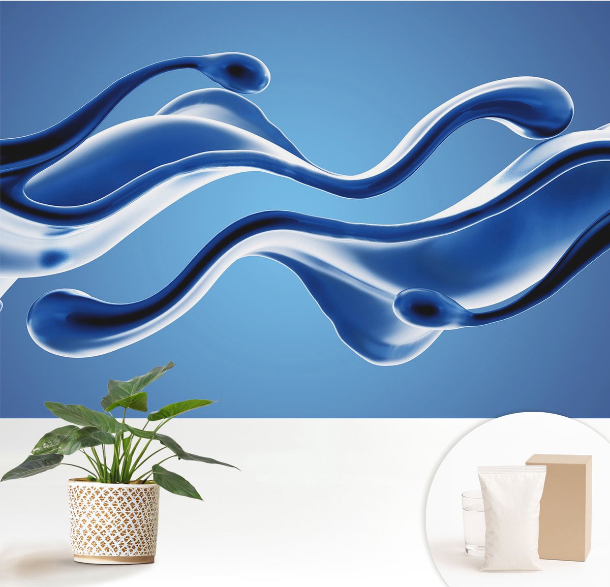 Wallfluent Fotobehang - Blauw Vliesbehang - 152x104 cm - Abstracte Lichtheid Fotobehang Vlies - Hal behang Abstractie - Muurschildering - Woonkamer behang