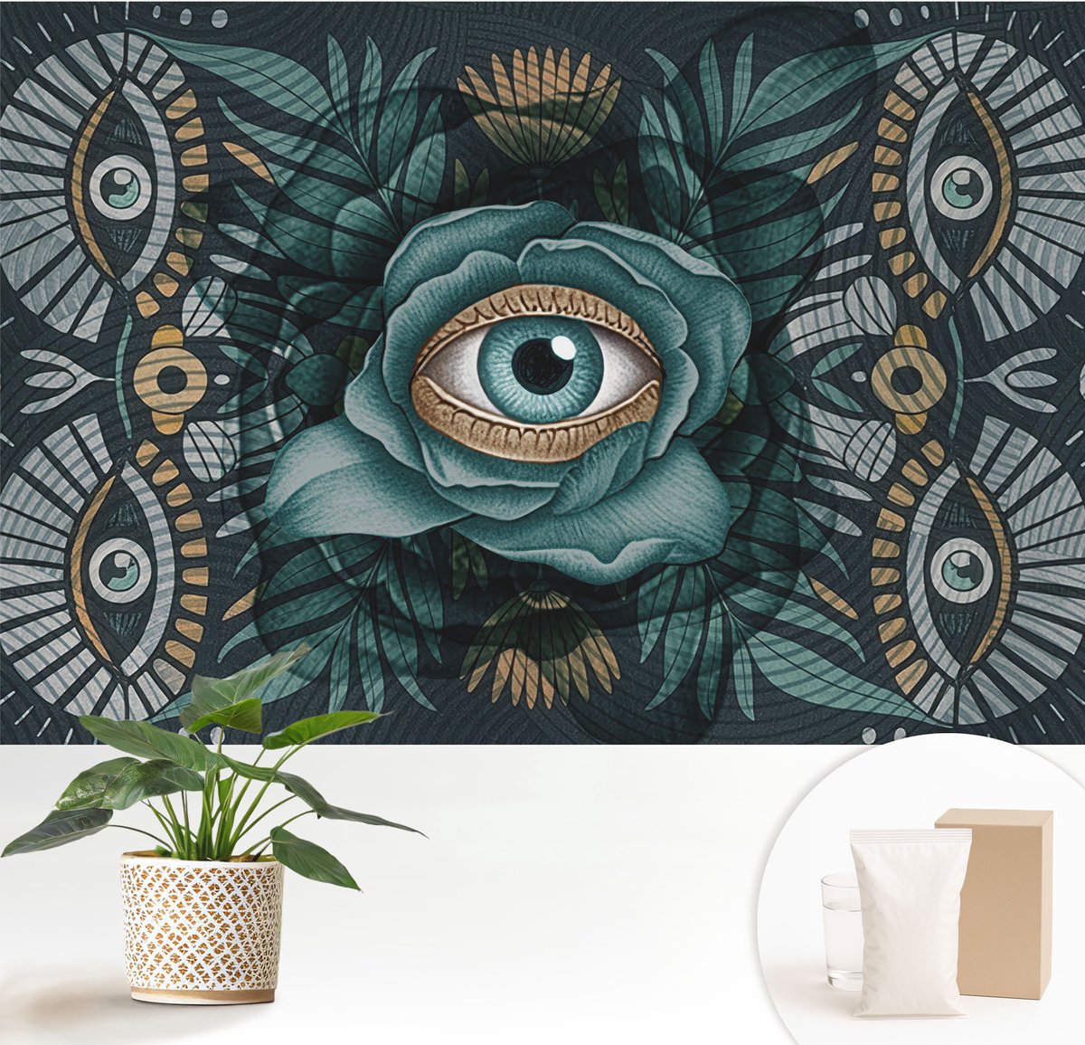 Wallfluent Fotobehang - Marine Vliesbehang - 152x104 cm - Bloem Oog Muurschildering - Slaapkamer behang Abstractie - Fotobehang Vlies - Gang behang