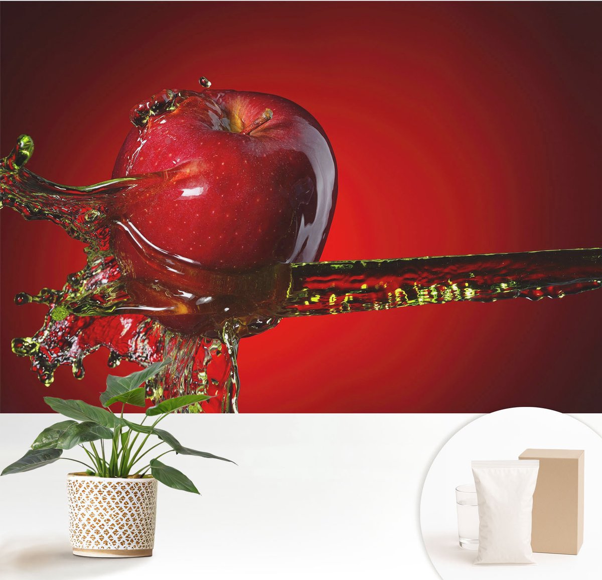 Wallfluent Fotobehang - Rood Vliesbehang - 152x104 cm - Sappige Energie Fotobehang Vlies - Woonkamer behang Voedsel - Muurschildering - Woonkamer behang