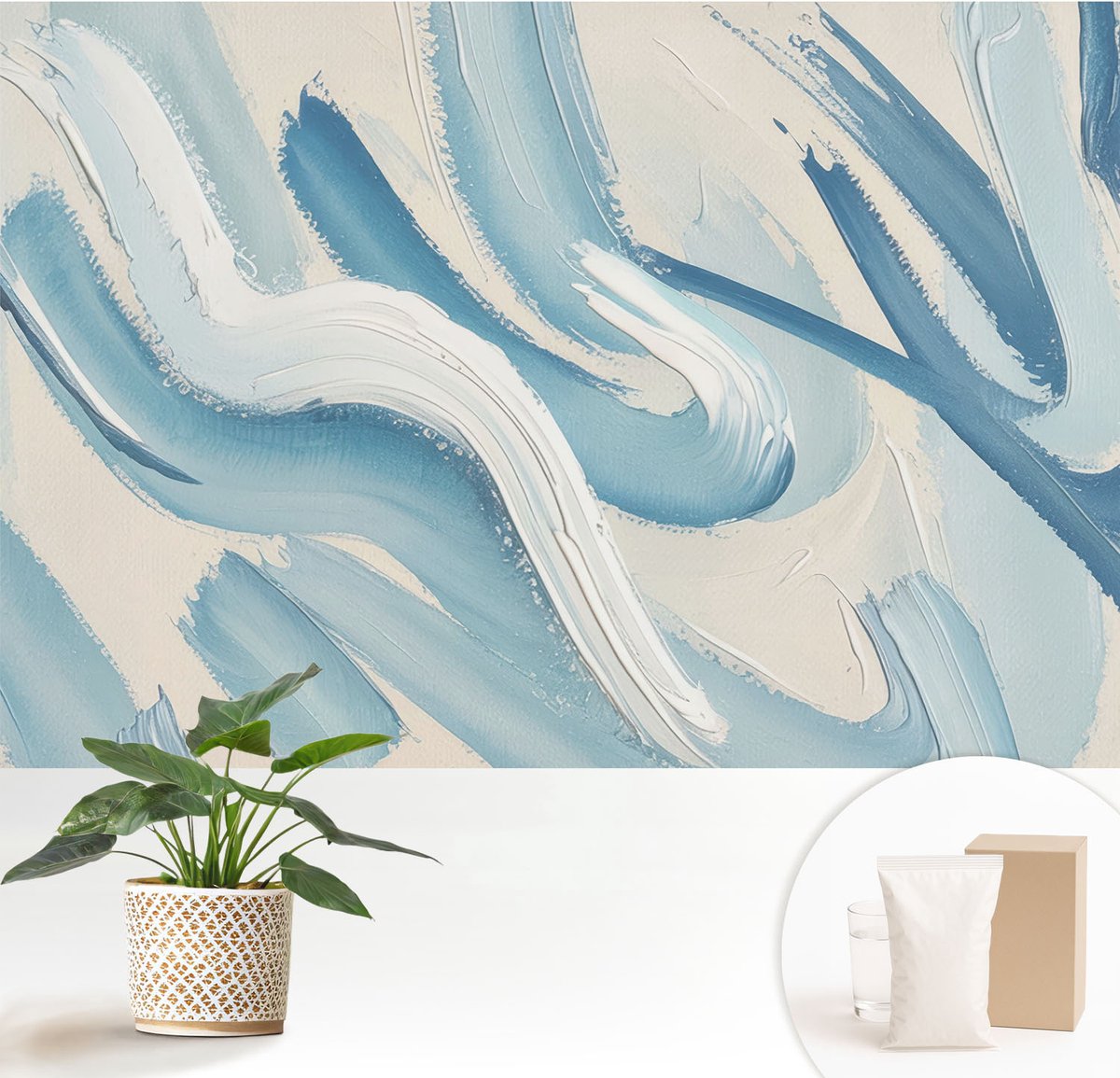 Wallfluent Fotobehang - Blauw Vliesbehang - 152x104 cm - Abstracte Streken Fotobehang Vlies - Woonkamer behang Abstractie - Muurschildering - Hal behang