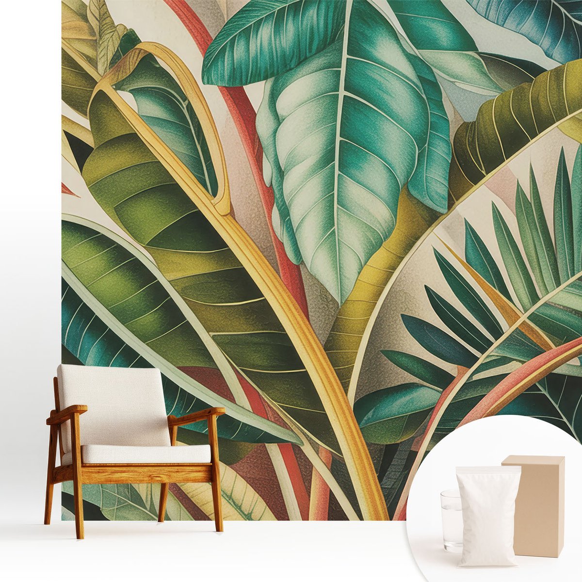 Wallfluent Fotobehang - Groente Vliesbehang - 250x250 cm - Exotische Bladeren Muurschildering - Gang behang Bloemen En Planten - Fotobehang Vlies - Slaapkamer behang
