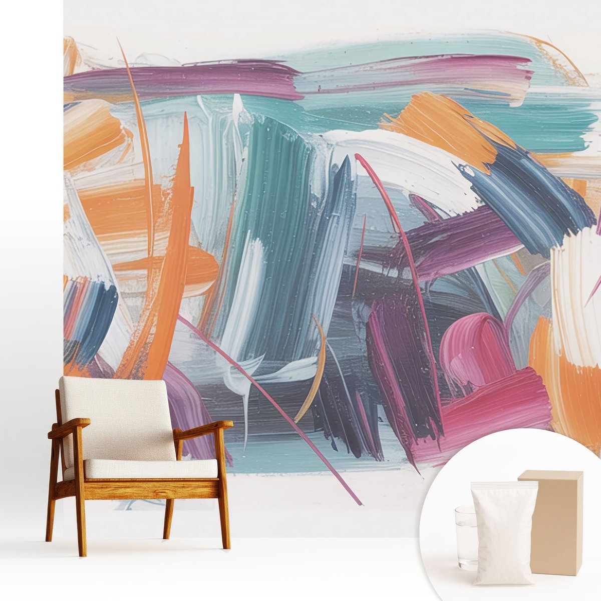 Wallfluent Fotobehang - Grijs Vliesbehang - 250x250 cm - Krachtige Slagen Muurschildering - Gang behang Abstractie - Fotobehang Vlies - Slaapkamer behang