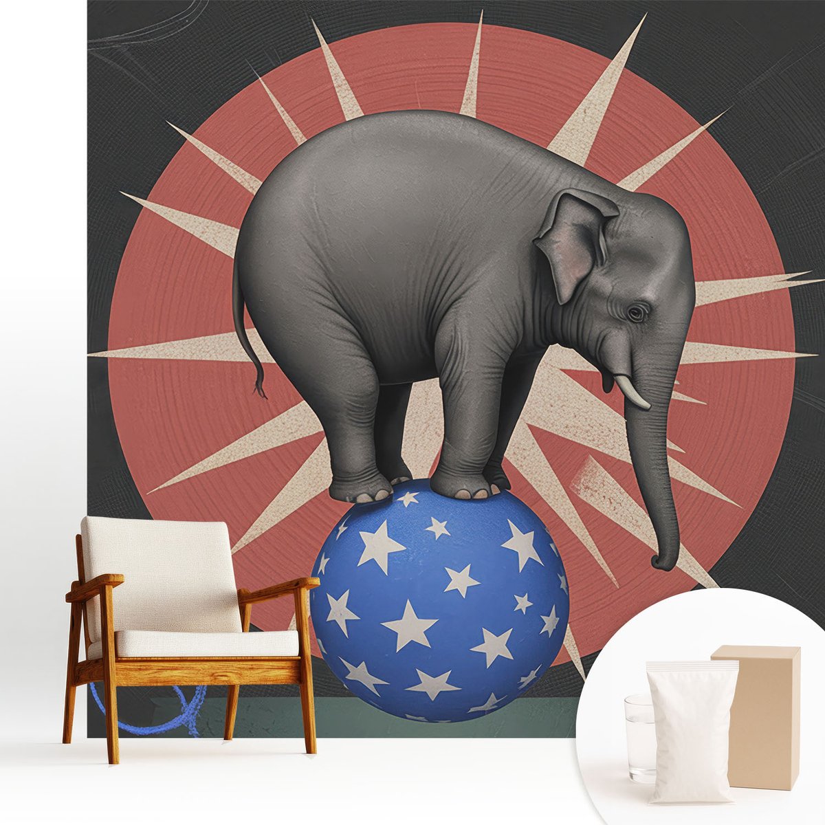Wallfluent Fotobehang - Zwart Vliesbehang - 250x250 cm - Circusolifant Fotobehang Vlies - Hal behang Deel - Muurschildering - Woonkamer behang