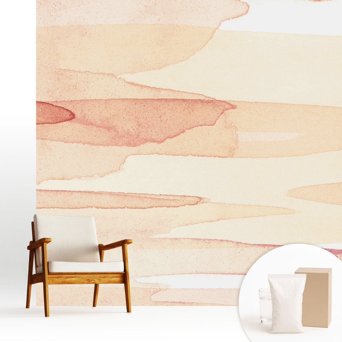 Wallfluent Fotobehang - Beige Vliesbehang - 250x250 cm - Pastelstreken Muurschildering - Slaapkamer behang Abstractie - Fotobehang Vlies - Slaapkamer behang