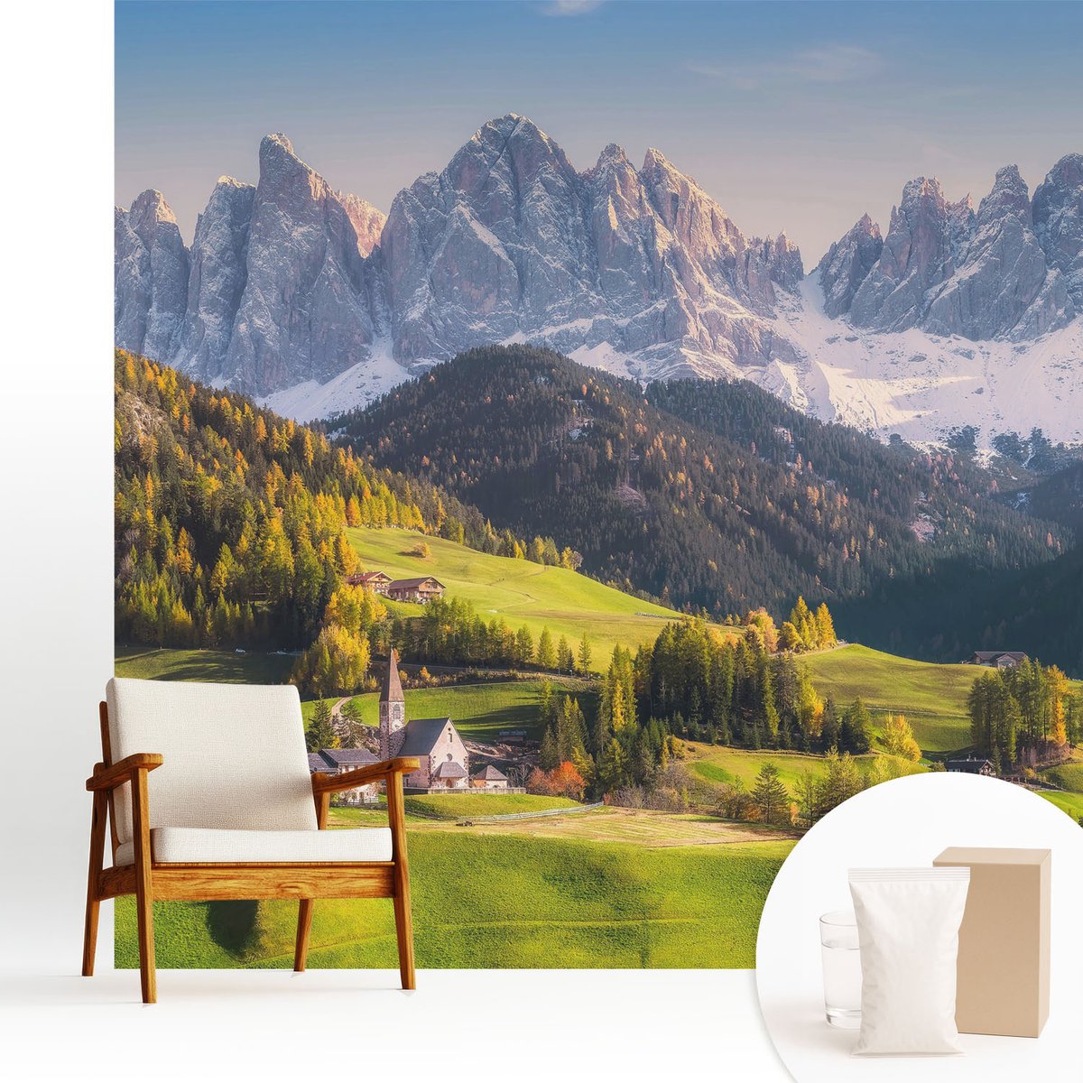Wallfluent Fotobehang - Groente Vliesbehang - 250x250 cm - Berglandschap Fotobehang Vlies - Hal behang Landschappen - Muurschildering - Hal behang
