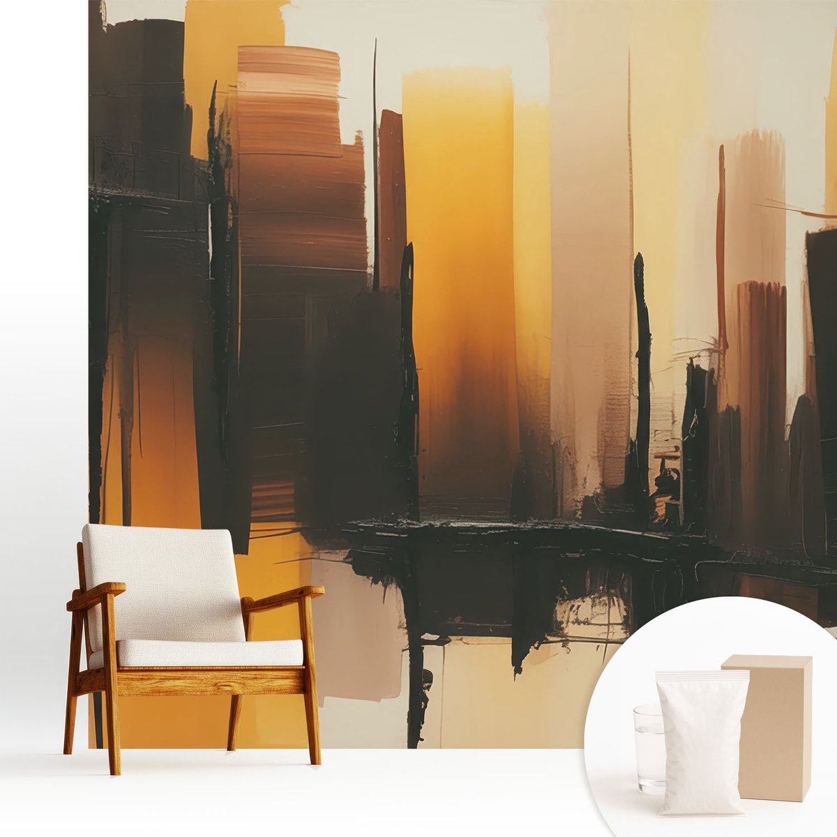 Wallfluent Fotobehang - Bruin Vliesbehang - 250x250 cm - Verticale Strepen Fotobehang Vlies - Woonkamer behang Abstractie - Muurschildering - Woonkamer behang