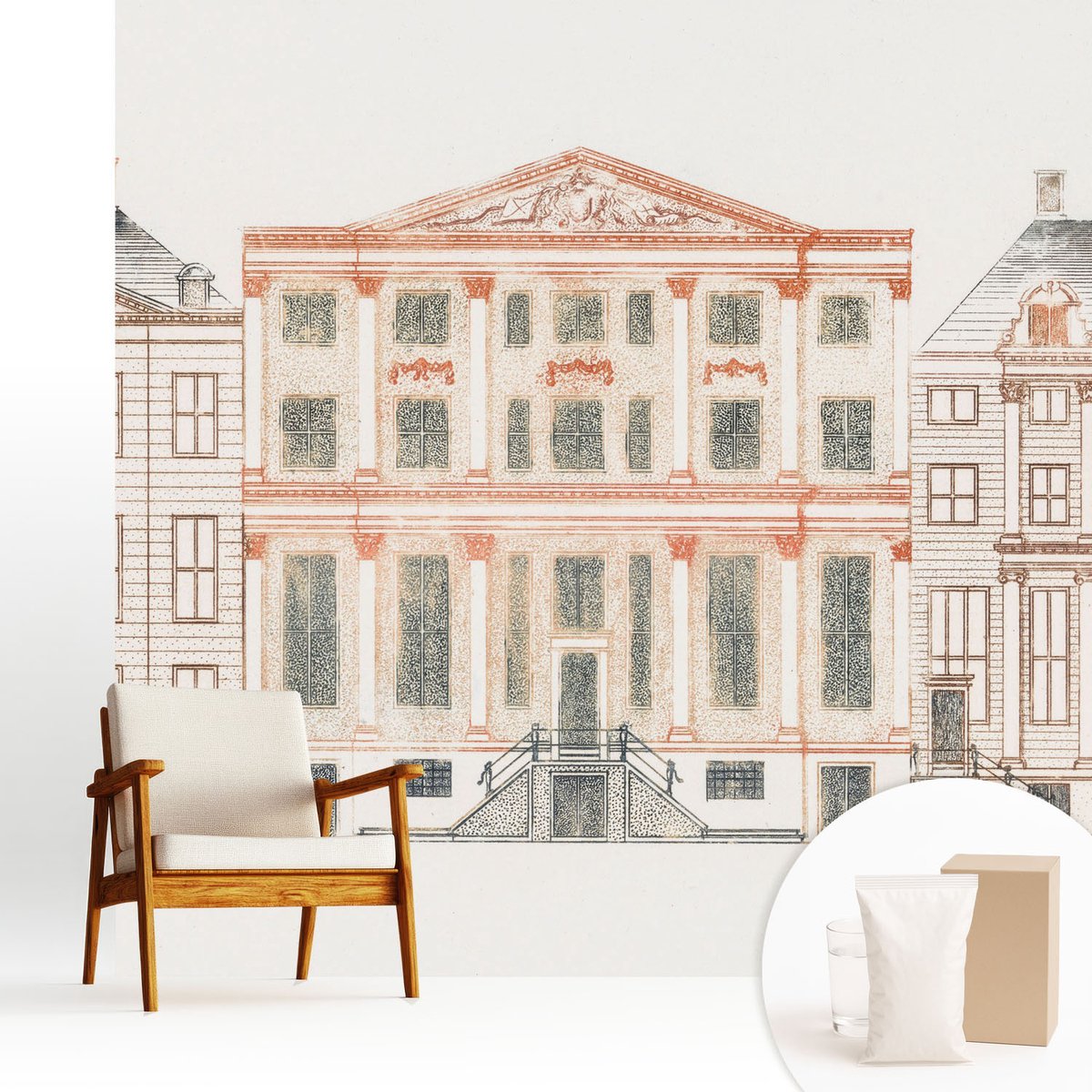 Wallfluent Fotobehang - Wit Vliesbehang - 250x250 cm - Klassieke Gebouwen Fotobehang Vlies - Woonkamer behang Architectuur - Muurschildering - Hal behang