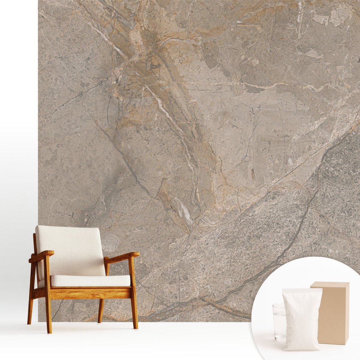 Wallfluent Fotobehang - Grijs Vliesbehang - 250x250 cm - Natuurlijke Elegantie Muurschildering - Slaapkamer behang Texturen - Fotobehang Vlies - Slaapkamer behang