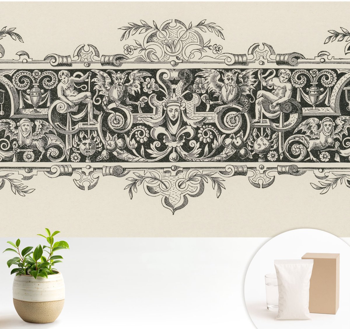 Wallfluent Fotobehang - Zwart-Wit Vliesbehang - 104x70 cm - Mythologische Motieven Fotobehang Vlies - Woonkamer behang Deel - Muurschildering - Woonkamer behang