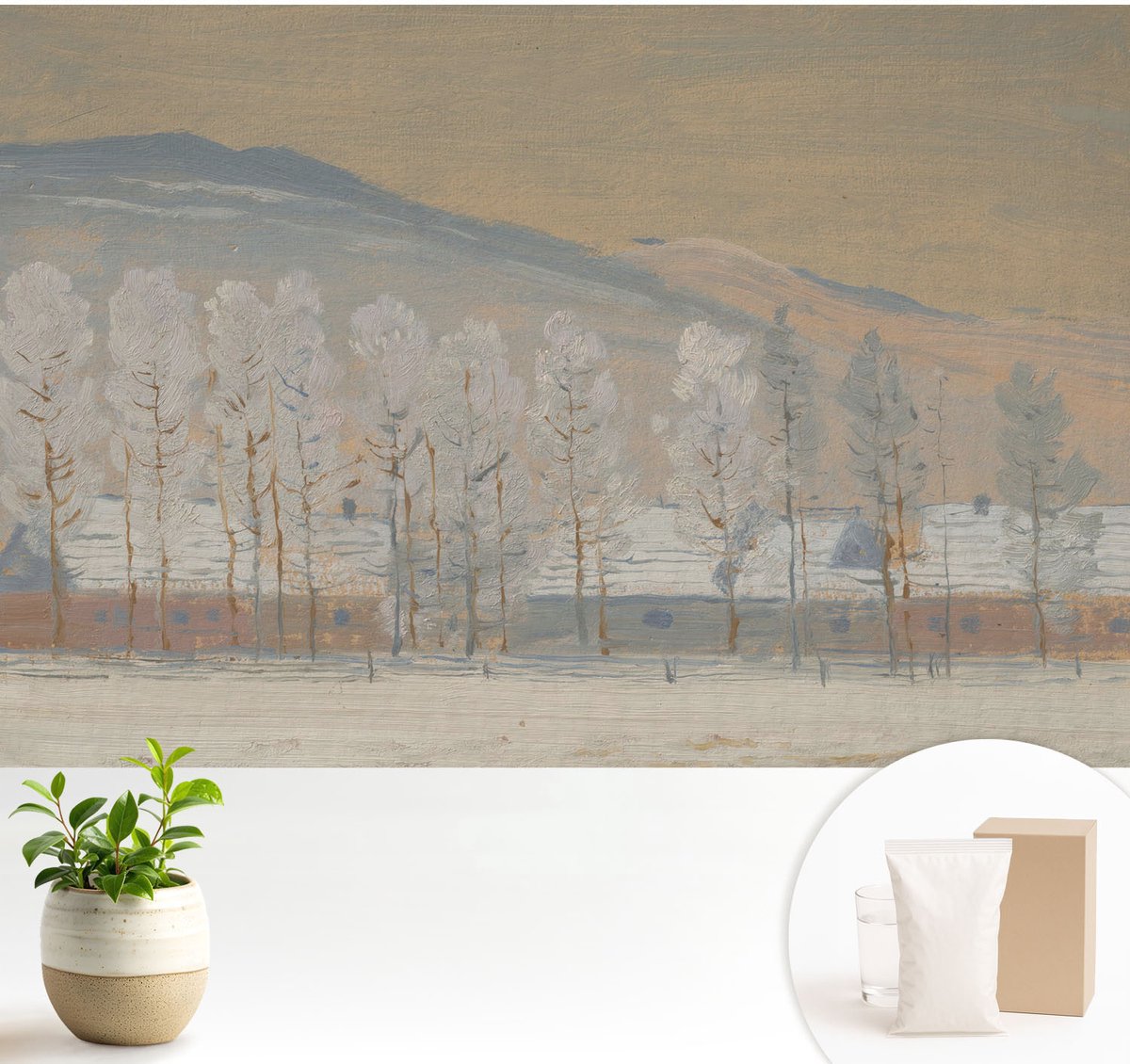 Wallfluent Fotobehang - Beige Vliesbehang - 104x70 cm - Winterlandschap Muurschildering - Gang behang Landschappen - Fotobehang Vlies - Gang behang