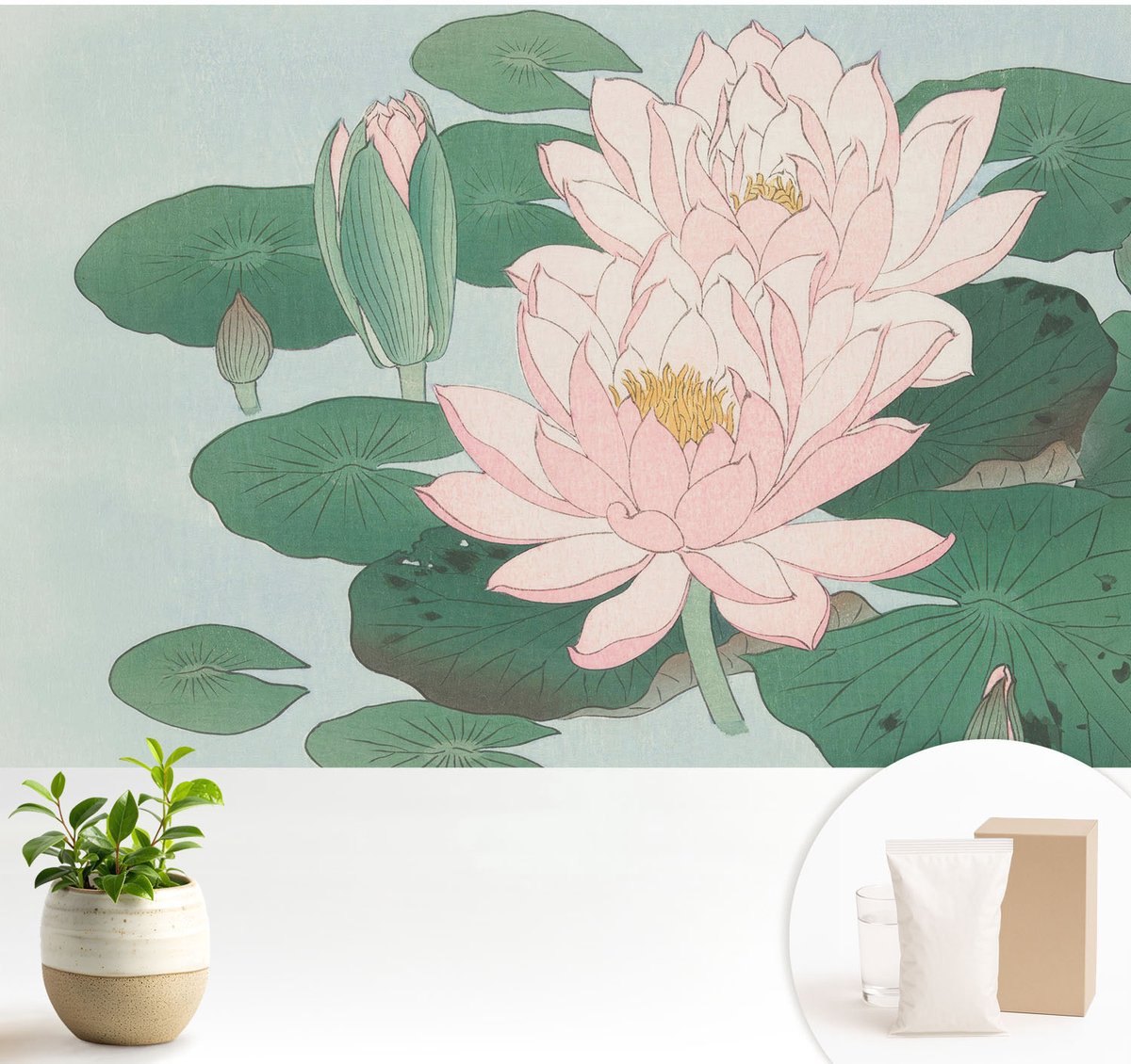Wallfluent Fotobehang - Groente Vliesbehang - 104x70 cm - Waterlotus Fotobehang Vlies - Woonkamer behang Bloemen En Planten - Muurschildering - Woonkamer behang
