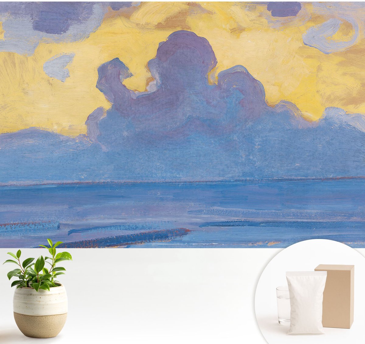 Wallfluent Fotobehang - Wit Vliesbehang - 104x70 cm - Wolkenlandschap Muurschildering - Gang behang Landschappen - Fotobehang Vlies - Slaapkamer behang