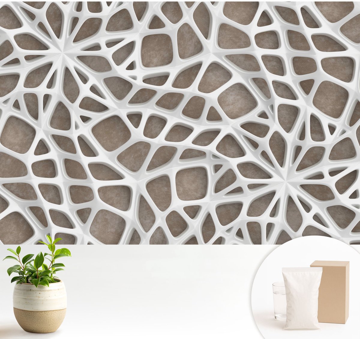 Wallfluent Fotobehang - Wit Vliesbehang - 104x70 cm - Kanten Net Muurschildering - Slaapkamer behang Geometrie - Fotobehang Vlies - Gang behang