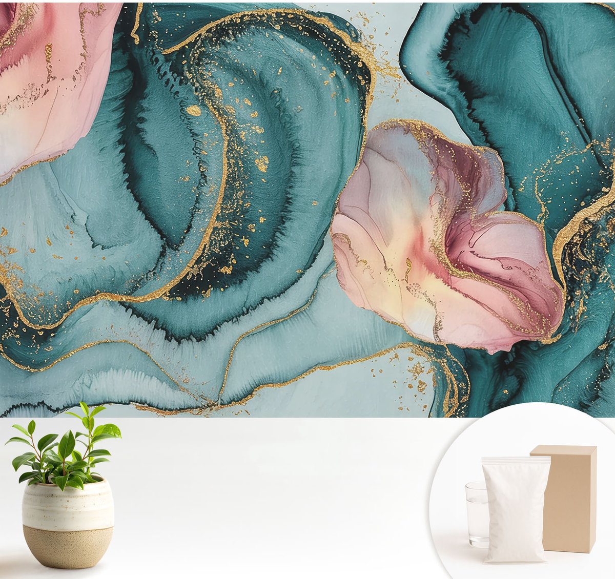 Wallfluent Fotobehang - Blauw Vliesbehang - 104x70 cm - Artistieke Golven Muurschildering - Slaapkamer behang Abstractie - Fotobehang Vlies - Slaapkamer behang