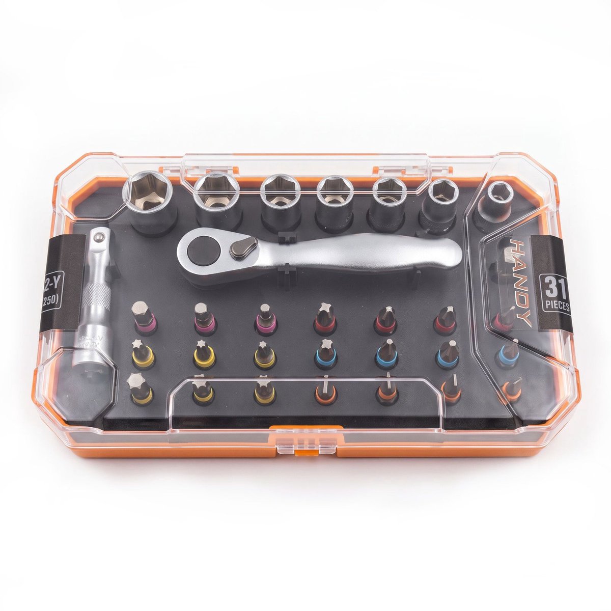 Doppenset En Bitset Met Ratelsleutel - 31-Delig - Doppen 6–12 mm + Verlengstuk - Magnetische Bithouder - Cr-V Gereedschap - Met Opbergdoos [10637]