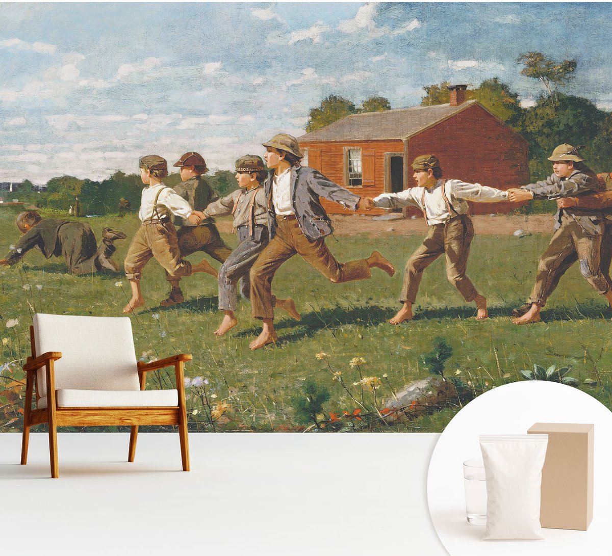 Wallfluent Fotobehang - Bruin Vliesbehang - 312x219 cm - Vrolijk Plezier Fotobehang Vlies - Woonkamer behang Mensen - Muurschildering - Hal behang