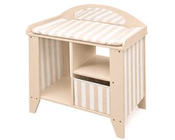 howa Houten Poppen Commode ‘stripes’ met Verschoonmatje, Mand en Kleerhanger – beige / wit 27403