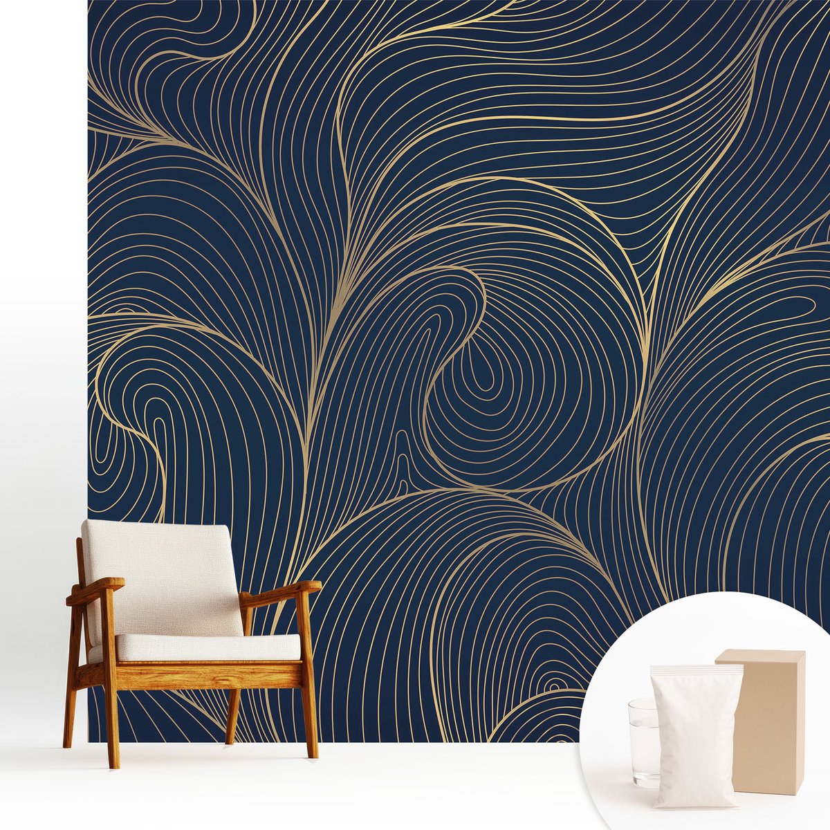 Wallfluent Fotobehang - Marine Vliesbehang - 250x250 cm - Golvend Motief Muurschildering - Slaapkamer behang Abstractie - Fotobehang Vlies - Gang behang