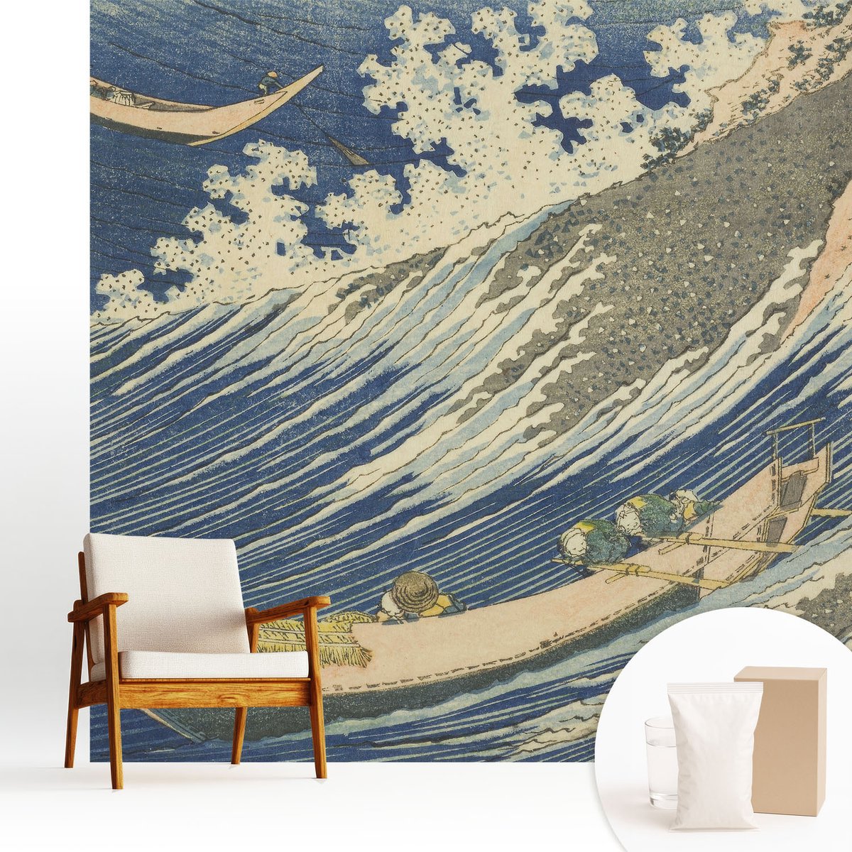 Wallfluent Fotobehang - Blauw Vliesbehang - 250x250 cm - Zeegolven Fotobehang Vlies - Woonkamer behang Deel - Muurschildering - Woonkamer behang