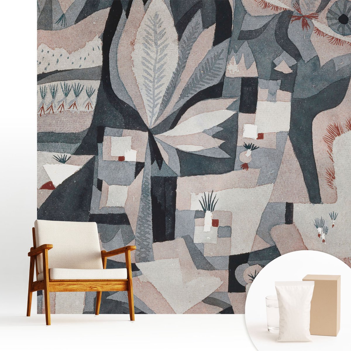 Wallfluent Fotobehang - Beige Vliesbehang - 250x250 cm - Abstractie Van De Natuur Fotobehang Vlies - Woonkamer behang Abstractie - Muurschildering - Woonkamer behang