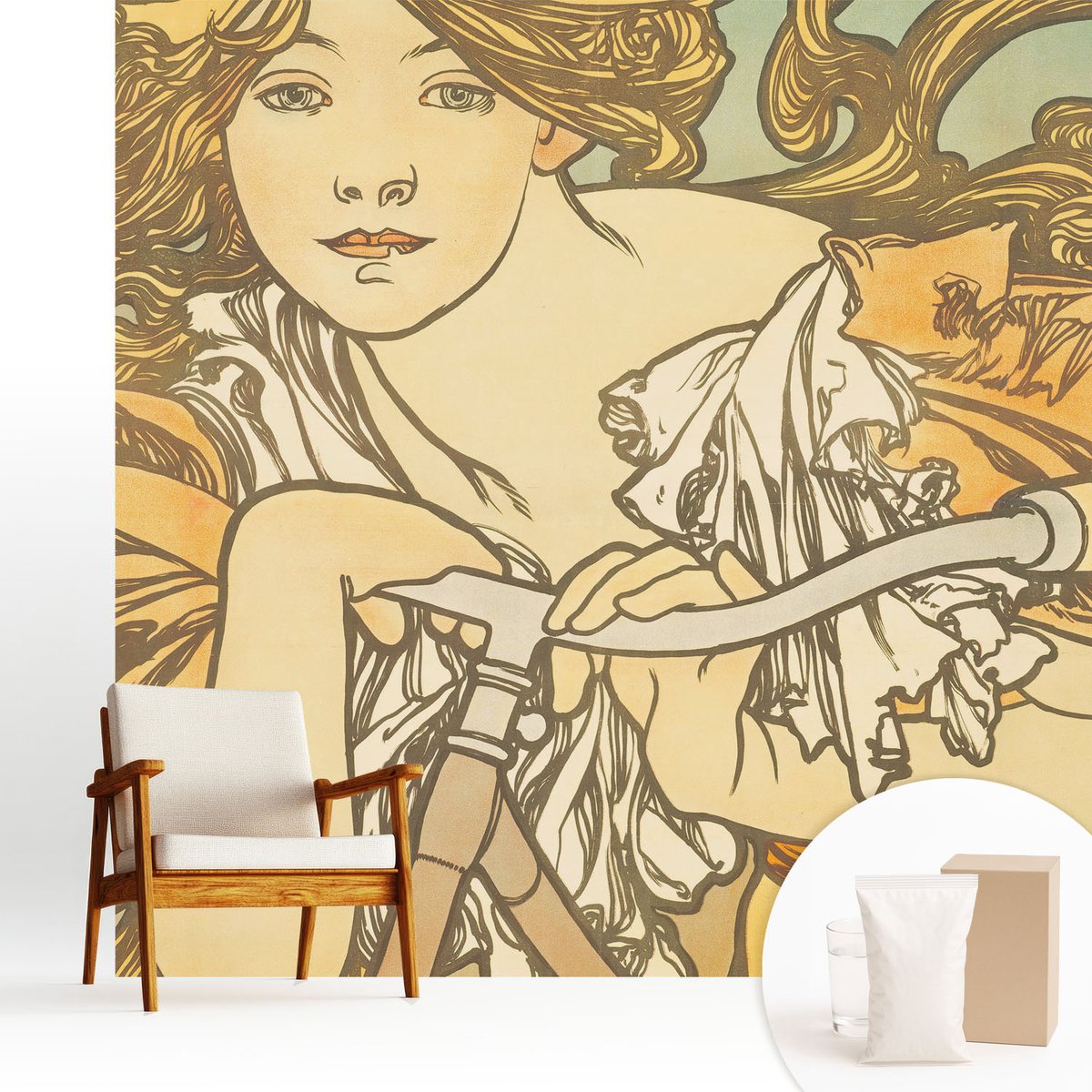 Wallfluent Fotobehang - Beige Vliesbehang - 250x250 cm - Lente-Elegantie Fotobehang Vlies - Hal behang Deel - Muurschildering - Woonkamer behang