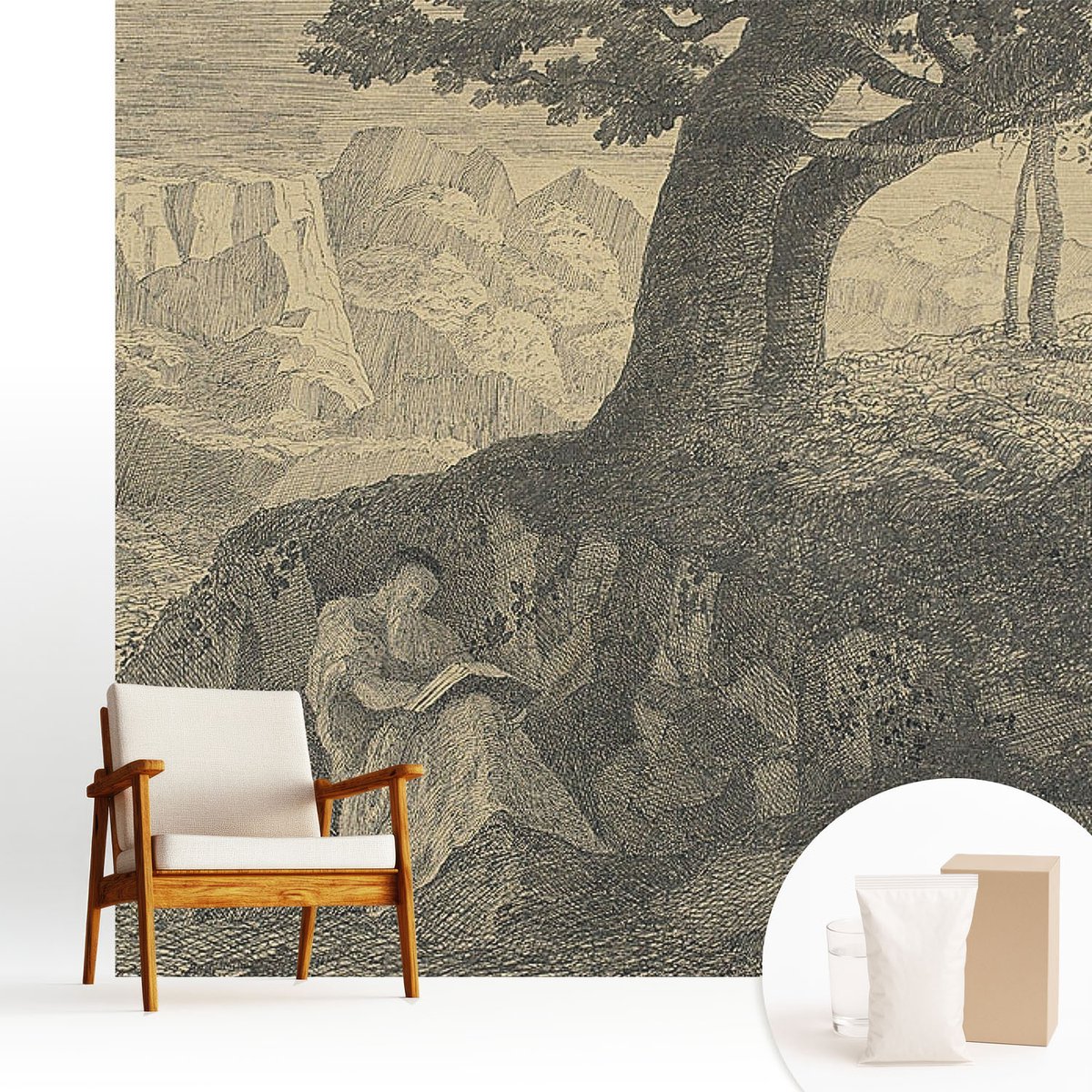 Wallfluent Fotobehang - Zwart Vliesbehang - 250x250 cm - Lezende Karakters Muurschildering - Slaapkamer behang Landschappen - Fotobehang Vlies - Slaapkamer behang