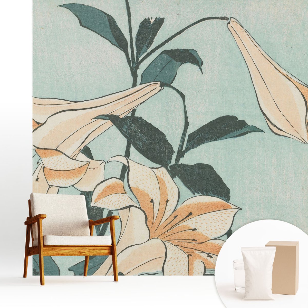 Wallfluent Fotobehang - Zwart Vliesbehang - 250x250 cm - Delicate Lelies Fotobehang Vlies - Hal behang Bloemen En Planten - Muurschildering - Woonkamer behang