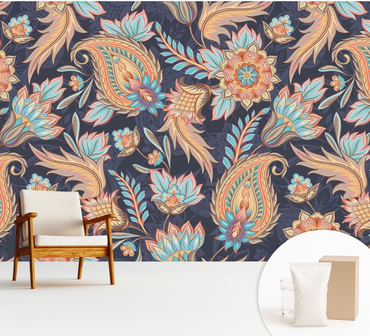 Wallfluent Fotobehang - Marine Vliesbehang - 312x219 cm - Bloemenpatroon Muurschildering - Slaapkamer behang Bloemen En Planten - Fotobehang Vlies - Slaapkamer behang