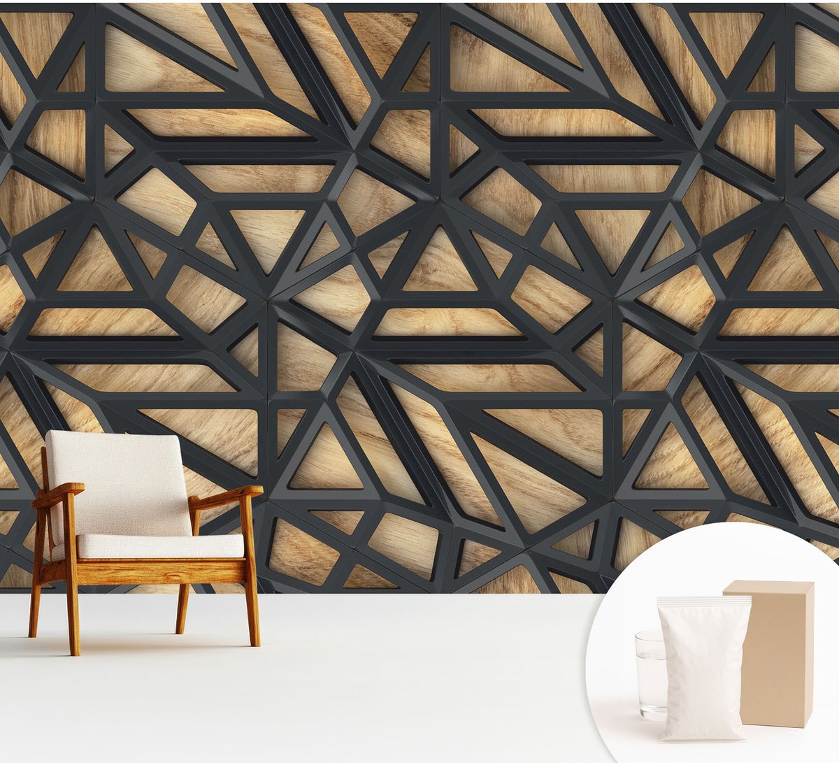 Wallfluent Fotobehang - Grijs Vliesbehang - 312x219 cm - Geometrische Verbinding Fotobehang Vlies - Hal behang Texturen - Muurschildering - Woonkamer behang