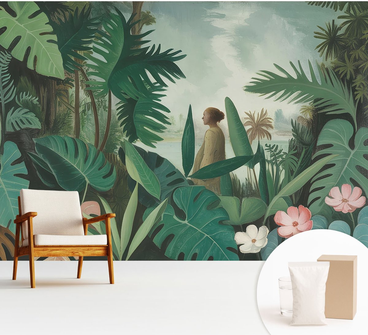 Wallfluent Fotobehang - Groente Vliesbehang - 312x219 cm - Exotische Jungle Fotobehang Vlies - Woonkamer behang Bloemen En Planten - Muurschildering - Hal behang