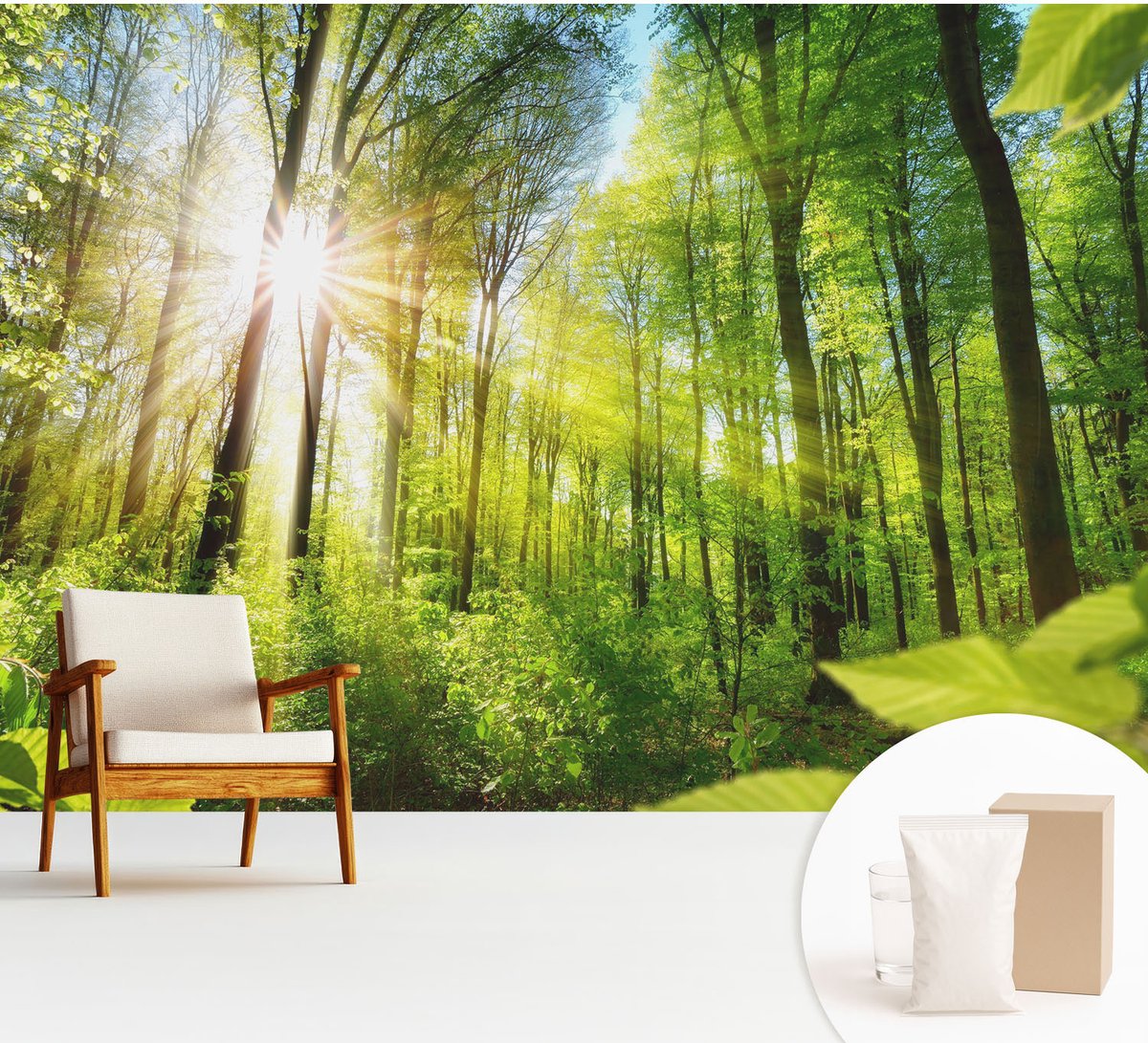Wallfluent Fotobehang - Groente Vliesbehang - 312x219 cm - Boslicht Muurschildering - Gang behang Landschappen - Fotobehang Vlies - Slaapkamer behang