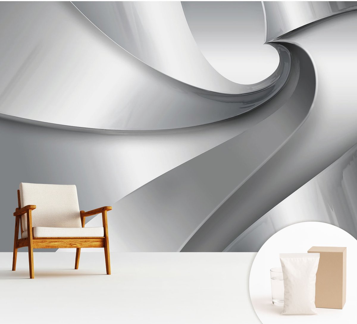 Wallfluent Fotobehang - Grijs Vliesbehang - 312x219 cm - Geometrische Spiralen Fotobehang Vlies - Woonkamer behang Abstractie - Muurschildering - Hal behang