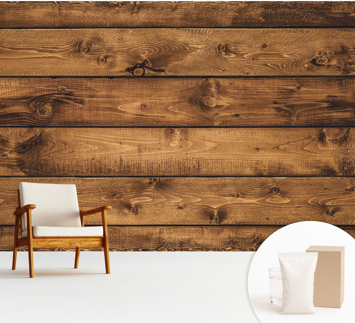 Wallfluent Fotobehang - Bruin Vliesbehang - 312x219 cm - Houten Planken Fotobehang Vlies - Woonkamer behang Texturen - Muurschildering - Woonkamer behang