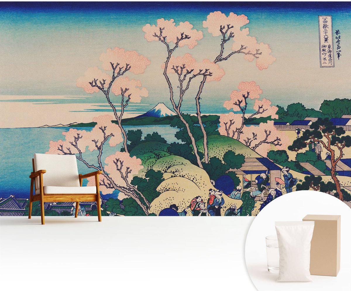 Wallfluent Fotobehang - Blauw Vliesbehang - 416x254 cm - Kersenbloesems Fotobehang Vlies - Woonkamer behang Bloemen En Planten - Muurschildering - Woonkamer behang