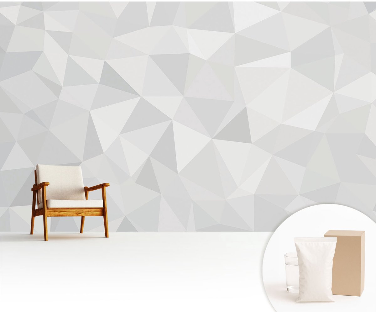Wallfluent Fotobehang - Wit Vliesbehang - 416x254 cm - Driehoekig Mozaïek Muurschildering - Gang behang Geometrie - Fotobehang Vlies - Slaapkamer behang