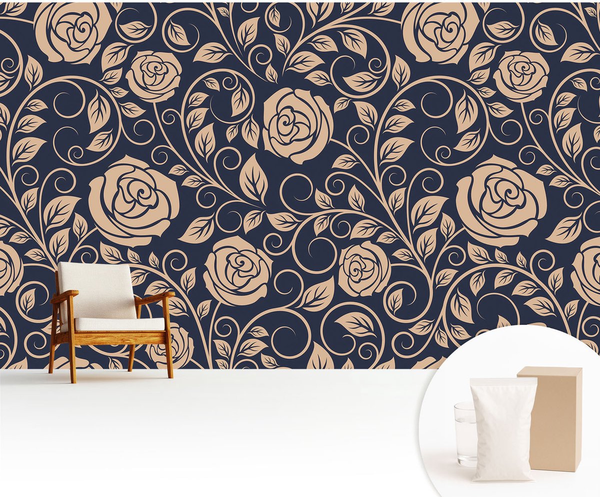 Wallfluent Fotobehang - Marine Vliesbehang - 416x254 cm - Romantische Bloemen Muurschildering - Gang behang Achtergronden En Patronen - Fotobehang Vlies - Gang behang