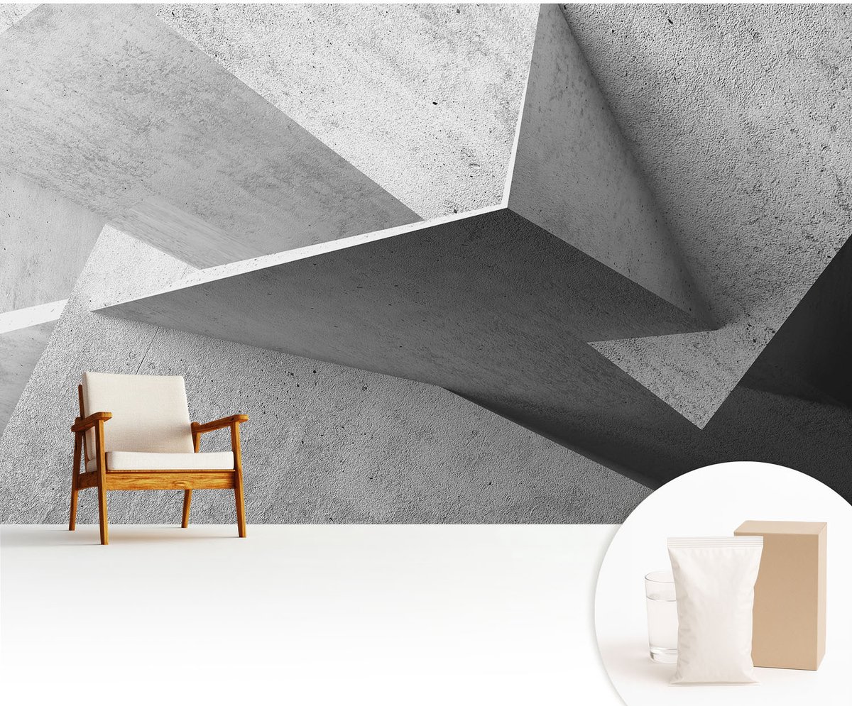 Wallfluent Fotobehang - Grijs Vliesbehang - 416x254 cm - Geometrische Structuren Muurschildering - Slaapkamer behang Architectuur - Fotobehang Vlies - Gang behang