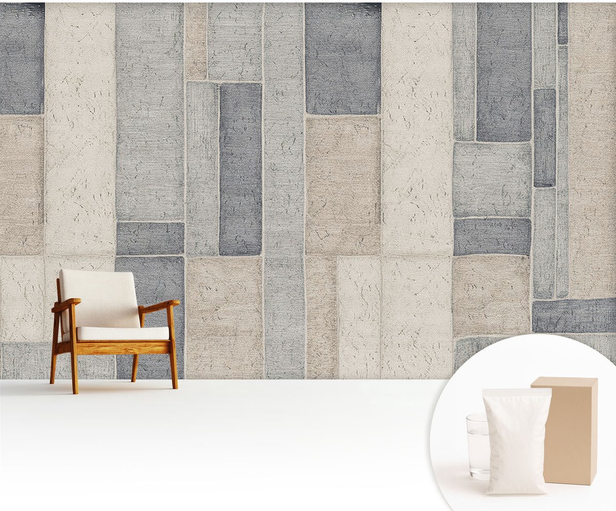 Wallfluent Fotobehang - Grijs Vliesbehang - 416x254 cm - Geometrische Mozaïek Fotobehang Vlies - Woonkamer behang Achtergronden En Patronen - Muurschildering - Woonkamer behang