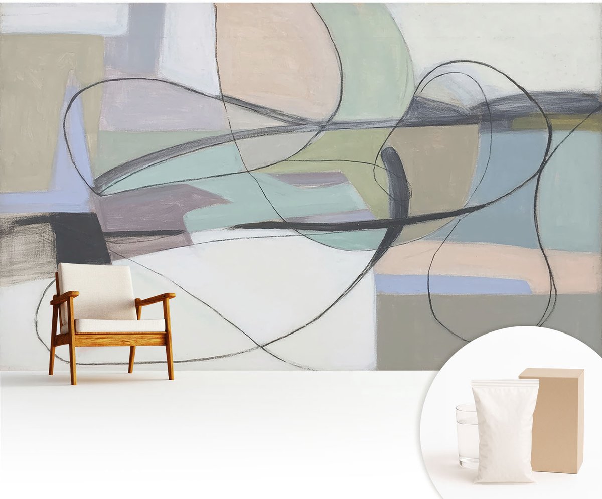 Wallfluent Fotobehang - Grijs Vliesbehang - 416x254 cm - Pastelkleurige Lijnen Muurschildering - Gang behang Abstractie - Fotobehang Vlies - Gang behang