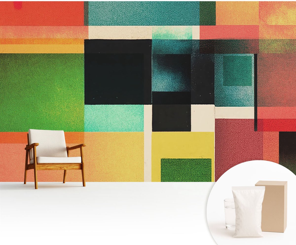 Wallfluent Fotobehang - Groente Vliesbehang - 416x254 cm - Geometrische Abstractie Muurschildering - Gang behang Abstractie - Fotobehang Vlies - Slaapkamer behang