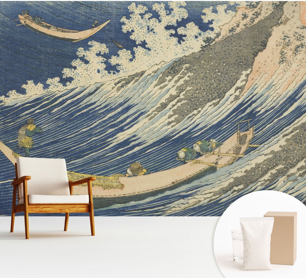 Wallfluent Fotobehang - Blauw Vliesbehang - 312x219 cm - Zeegolven Fotobehang Vlies - Hal behang Deel - Muurschildering - Woonkamer behang