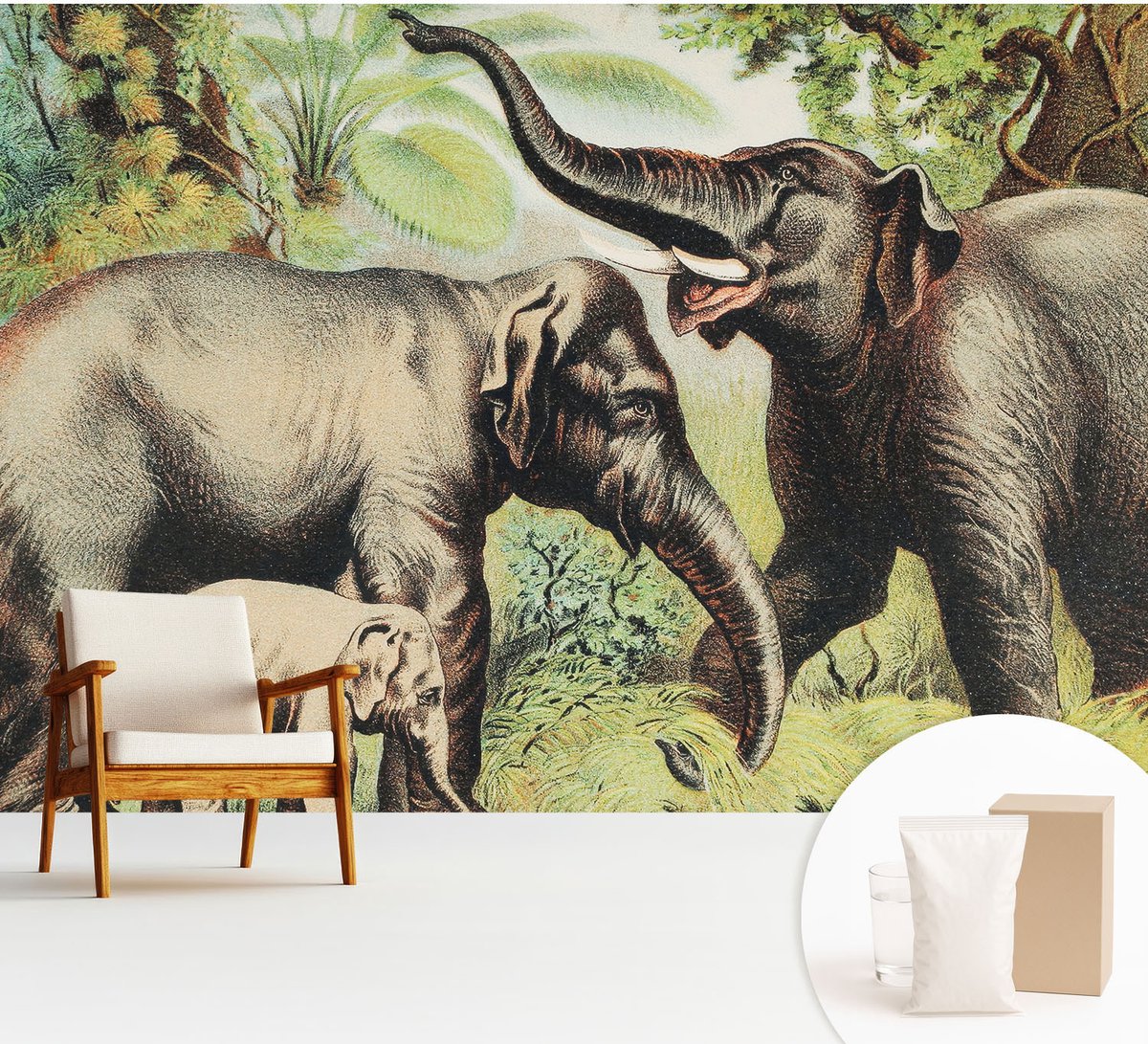 Wallfluent Fotobehang - Groente Vliesbehang - 312x219 cm - Familieolifanten Muurschildering - Gang behang Landschappen - Fotobehang Vlies - Slaapkamer behang