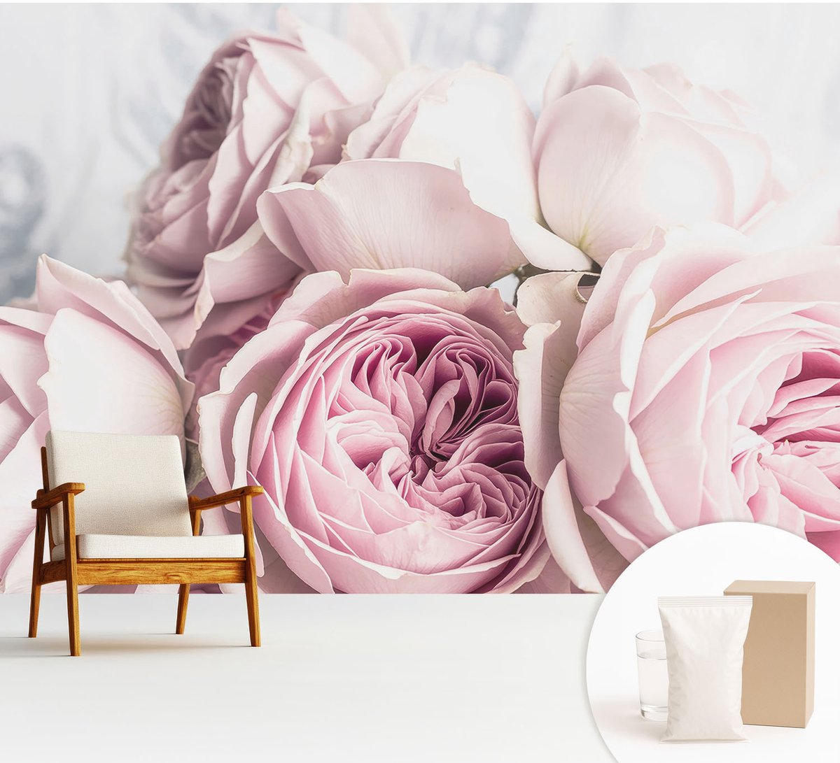 Wallfluent Fotobehang - Roze Vliesbehang - 312x219 cm - Roze Rozen Muurschildering - Slaapkamer behang Bloemen En Planten - Fotobehang Vlies - Gang behang