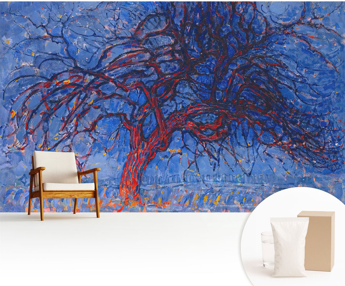 Wallfluent Fotobehang - Blauw Vliesbehang - 416x254 cm - Vlammenboom Muurschildering - Gang behang Deel - Fotobehang Vlies - Slaapkamer behang